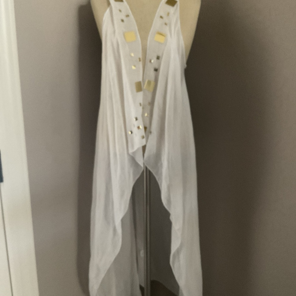 swim cover up white sheer cotton maxi from Turkey with Gold Accents Sz M - Picture 13 of 16